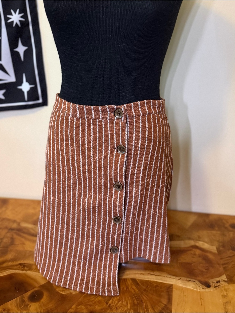 Urban Outfitters M Asymmetrical Skirt Striped Front Button Wrap Boho Twee